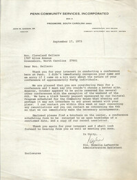 Letter from Rozelia LaFayette to Cleveland Sellers, September 17, 1973