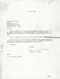 Letter from Cleveland Sellers to Transcript Secretary of Harvard University, July 5, 1979