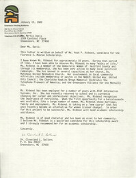 Letter from Cleveland Sellers to Myrtis Davis, January 10, 1989