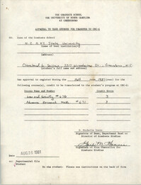 Approval to Take Courses for Transfer to UNC-G, August 26, 1981