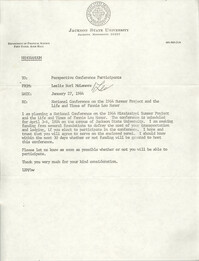 Jackson State University Memorandum from Leslie Burl McLemore to Perspective Conference Participants, January 27, 1984