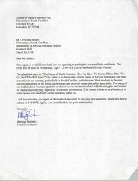Letter from Marcous Gardner to Cleveland Sellers, March 20, 1998
