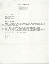 Letter from Ron Chepesiuk to Cleveland Sellers, August 1, 1993