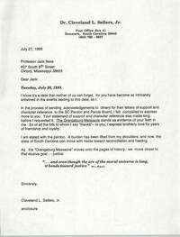 Letter from Cleveland Sellers to Jack Bass, July 27, 1993