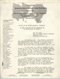 Press Release On the Occasion of the Birthday of El Hadj Malik El Shabazz, May 27, 1972