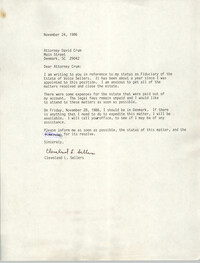 Letter from Cleveland Sellers to David Crum, November 24, 1986