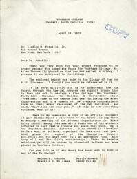Letter from J. Kenneth Morris to Lindley M. Franklin, Jr., April 13, 1970