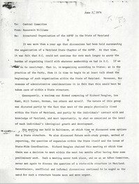 Memorandum from Roosevelt Williams to Central Committee, June 2, 1976