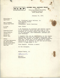 Letter from Howard Moore, Jr. to Cleveland Sellers, January 25, 1971