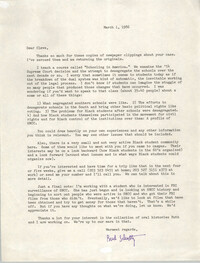 Letter from Bud Schultz to Cleveland Sellers, March 1, 1986