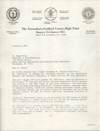 Letter from Cleveland Sellers to Romeo Brion, February 3, 1983