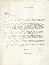 Letter from Cleveland Sellers to Bill Ross, September 7, 1979