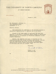 Letter from Ernest W. Lee to Cleveland Sellers, October 4, 1977