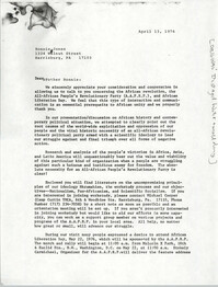 Letter from Willie Ricks and Michael Cooper to Ronnie Jones, April 13, 1976