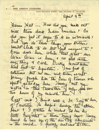 Letter from Olive Legendre, April 9, 1947