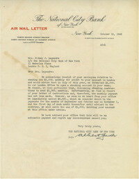 Letter from the National City Bank, October 15, 1943
