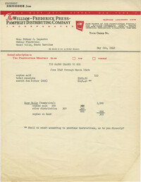 Receipt from The William-Frederick Press-Pamphlet Distributing Company, Incorporated, May 6, 1948