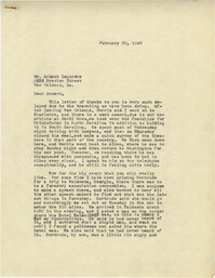 Letter from Sidney Jennings Legendre, February 20, 1948