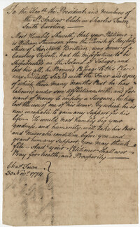 Petition from William Stevenson to the St. Andrew's Society