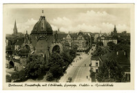 Dortmund, Hansastraße mit Petrikirche, Synagoge, Probstei- u. Reinoldikirche