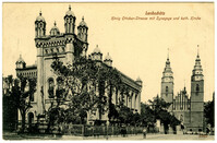 Leobschütz, König Ottokar-Strasse mit Synagoge und kath. Kirche