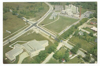 Aerial view of McLaren General Hospital and Temple Beth El, Flint, Michigan