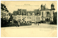 Nürnberg, Spitalplatz mit Hans-Sachs-Denkmal u. Synagoge.