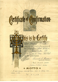 Certificate of confirmation in Beth Elohim congregation to Mabel Pollitzer