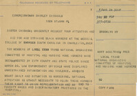 Telegram to Congresswoman Shirley Chisholm from Mary Moultrie