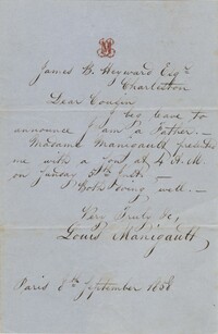 156. Louis Manigault to James B. Heyward -- September 8, 1858