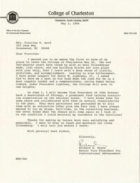 Letter from Richard Hayes, May 2, 1986