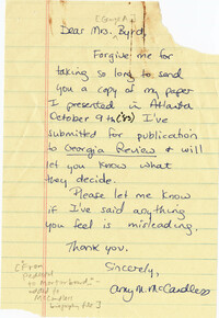 Letter from Amy McCandless, undated
