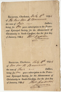 162.  Receipts for Protestant Episcopal Society -- February 4, 1834