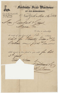 578.  Receipt, E. & T. Fairbanks & Co. to Messrs. Carhart and Curd -- November 16, 1869